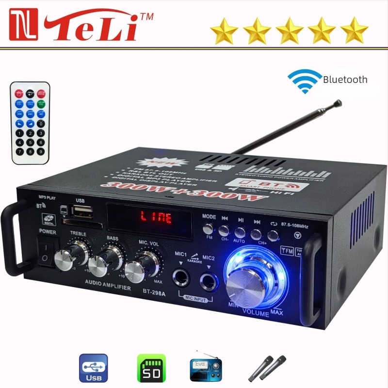 Μίνι BT-298A Bluetooth USB ραδιοδέκτης και Hi‑Fi ενισχυτής αυτοκινήτου/οικιακής χρήσης (12V/220V)