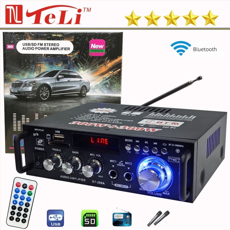 Μίνι BT-298A Bluetooth USB ραδιοδέκτης και Hi‑Fi ενισχυτής αυτοκινήτου/οικιακής χρήσης (12V/220V)