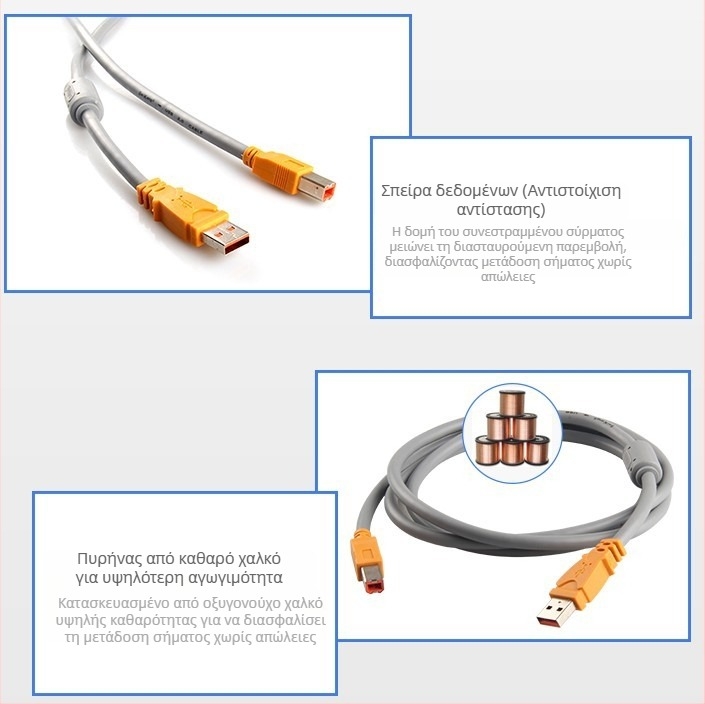Xinsaikang USB καλώδιο δεδομένων για εκτυπωτές και φωτοτυπικά μηχανήματα, παχύς χαλκός χωρίς οξείδωση, μήκη 1,5/3/5/10 μ