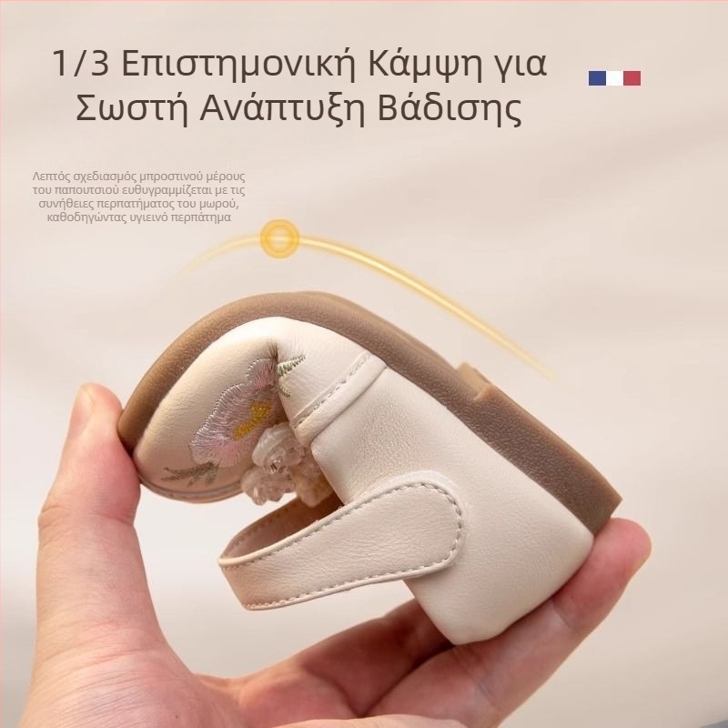 Παπούτσια μωρού με μαλακή σόλα για κορίτσια, δερμάτινα παπούτσια με κεντημένο σχέδιο κινεζικά εμπνευσμένου στυλ πριγκίπισσας, αναπνεύσιμα, αντιολισθητικά, με κλείσιμο Velcro