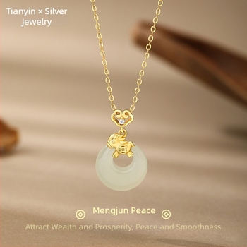 Ασήμι S999 Sterling, Hetian Jade Peace pendant, ζωδιακό άλογο, αλυσίδα κολάρου, ελαφρύς πολυτελής σχεδιασμός