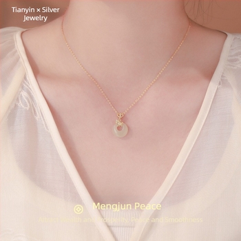 Ασήμι S999 Sterling, Hetian Jade Peace pendant, ζωδιακό άλογο, αλυσίδα κολάρου, ελαφρύς πολυτελής σχεδιασμός