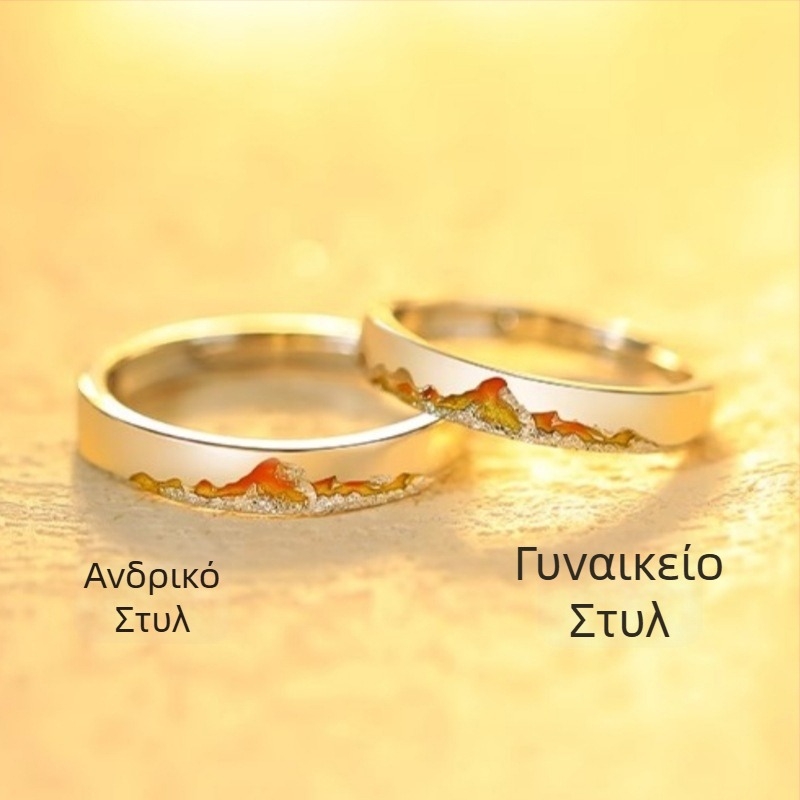 Δαχτυλίδι ζευγαριού από ασήμι S999 με χάραξη, μοναδικός σχεδιασμός, unisex δαχτυλίδι για δώρο την Ημέρα του Αγίου Βαλεντίνου