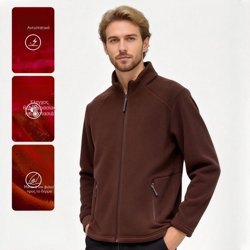 Νέο στυλ φλις μπουφάν με ψηλό γιακά, αντιστατικό, απαλό στην αφή, για άνδρες, εξωτερικές δραστηριότητες, ζεστό και ανθεκτικό στον άνεμο.