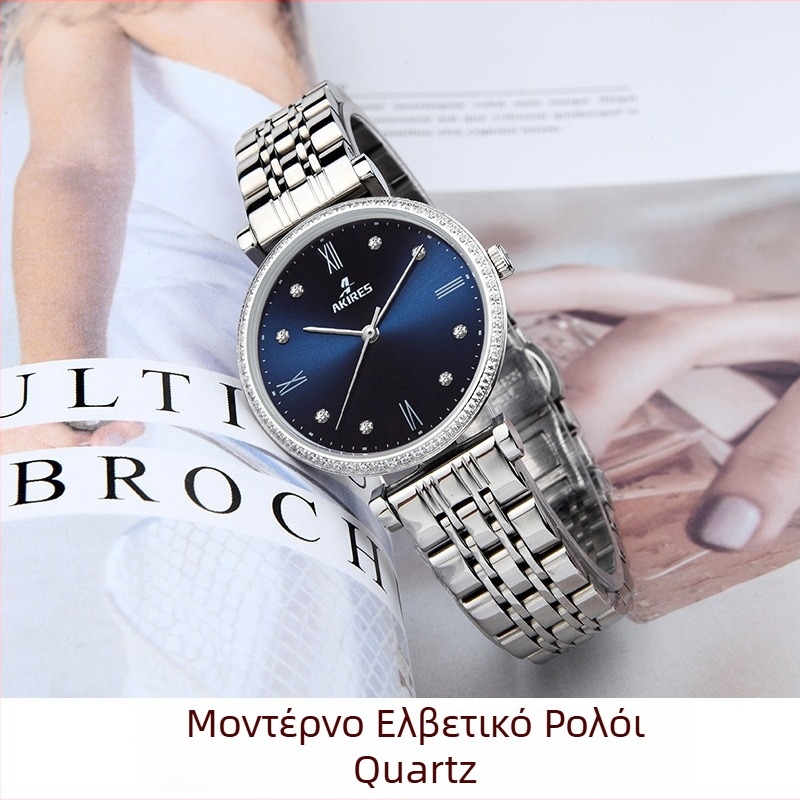 Jacques LQ7009 Γυναικείος στρογγυλός ρολόι μόδας, αδιάβροχο 30m, Quartz, Μπλε καντράν, ιμάντας από ανοξείδωτο μεταλλικό πλέγμα