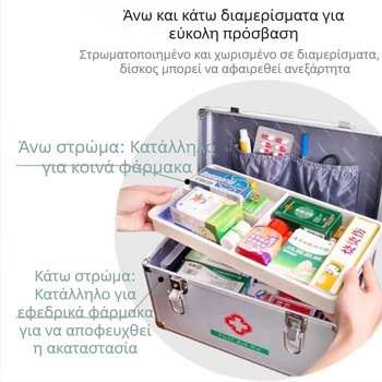 Κιβώτιο φαρμάκων από κράμα αλουμινίου, οικιακής χρήσης, πολυδιαμερισματικό, φορητό κιτ πρώτων βοηθειών