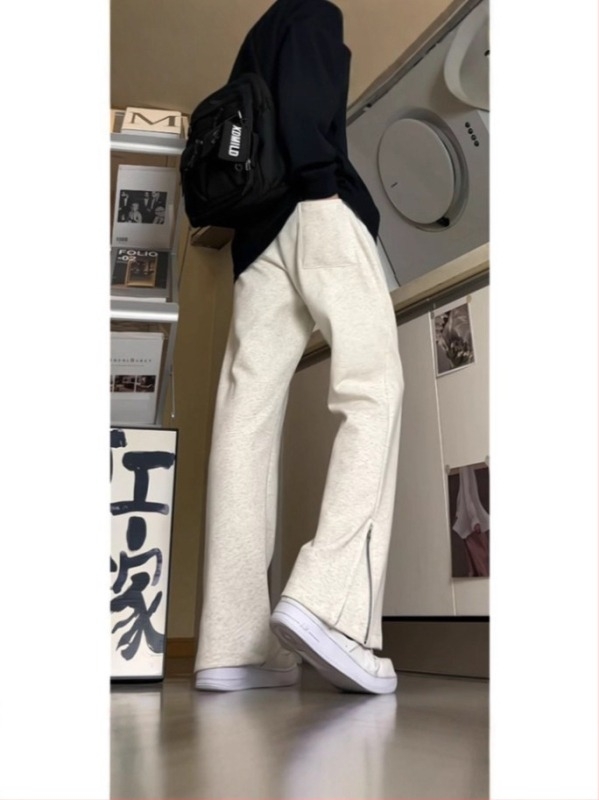 Cleanfit αντρικά παντελόνια φόρμας σε αμερικανικό στυλ με πλαϊνό φερμουάρ, ίσια γραμμή, φθινοπωρινό-χειμερινό μοντέλο, ευέλικτα αθλητικά παντελόνια για καθημερινή χρήση