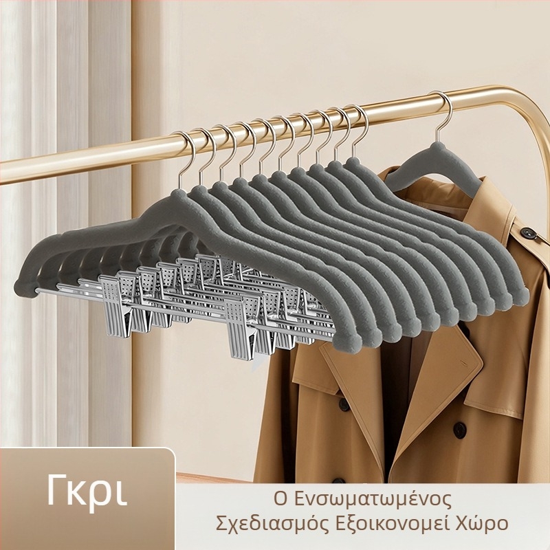 2025 Νέες κρεμάστρες βελούδου για ρούχα και παντελόνια με κλιπ, αντιολισθητικές, χωρίς σημάδια, σετ 2 σε 1