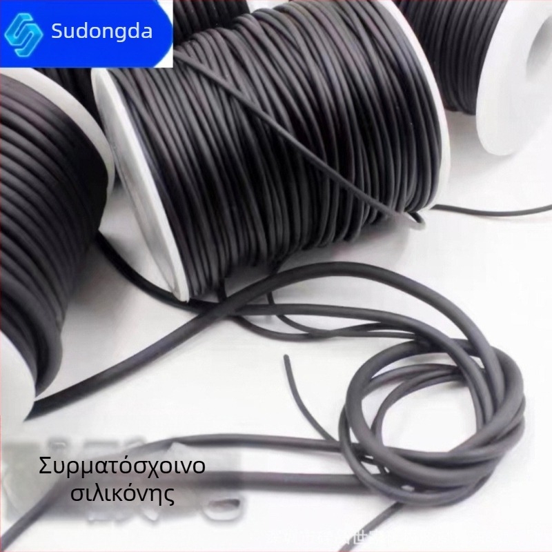 Μαύρο κορδόνι σιλικόνης για DIY κοσμήματα — σκληρός κυκλικός κορδόνι για βραχιόλια και κολιέ.