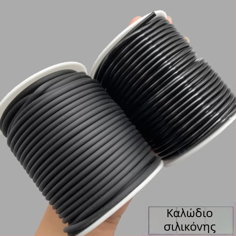 Μαύρο κορδόνι σιλικόνης για DIY κοσμήματα — σκληρός κυκλικός κορδόνι για βραχιόλια και κολιέ.