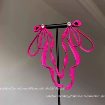 Κορεατικό στυλ ροζ σκουλαρίκια με στράς σε μεγάλο φιόγκο – γυναικείο καλοκαιρινό αξεσουάρ