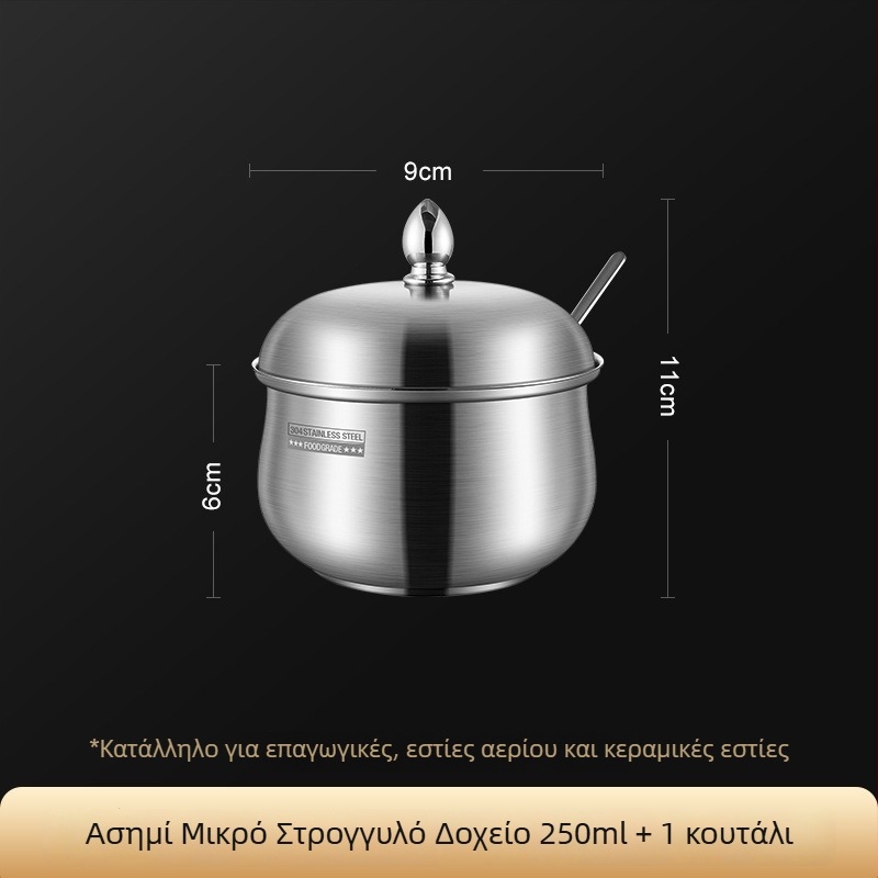 Κουζίνας από ανοξείδωτο ατσάλι 304 με κουτάλι και καπάκι — σφραγιζόμενο βάζο αλατιού και μπαχαρικών για έλαιο τσίλι και χοιρινό λίπος, μοντέρνος σχεδιασμός