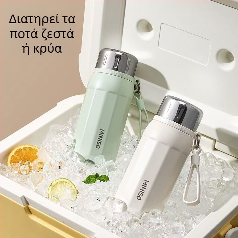 Φορητό θερμικό κύπελλο από ανοξείδωτο χάλυβα τύπου 304, με λουράκι μεταφοράς, μεγάλη χωρητικότητα, οκταγωνική σχεδίαση, για γυναίκες