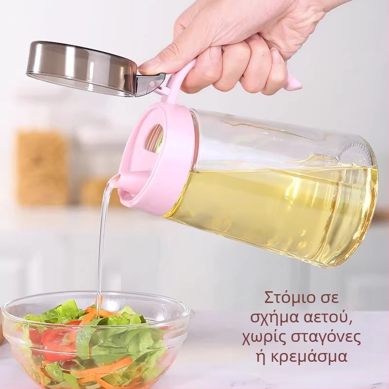 Ολοκληρωμένο σετ γυάλινων μπαχαρικών για οικιακή κουζίνα με αλατιέρα, δοχείο αρωματικού λαδιού και γυάλινα μπουκάλια μπαχαρικών – μοντέρνος μινιμαλιστικός σχεδιασμός.
