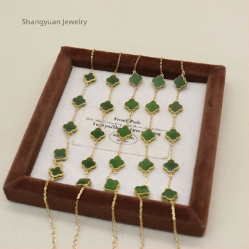 S925 Ασήμι με ενθέσεις Hetian Jade, βραχιόλι σε σχήμα τετράφυλλου για γυναίκες