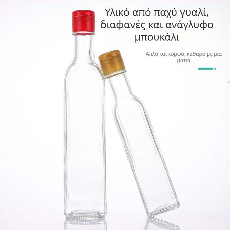Εξατομικευμένη διαφανής γυάλινη φιάλη ελαιολάδου, τετράγωνο μπουκάλι κουζίνας για ελαιόλαδο, λάδι σησαμιού και λάδι καρυδιού