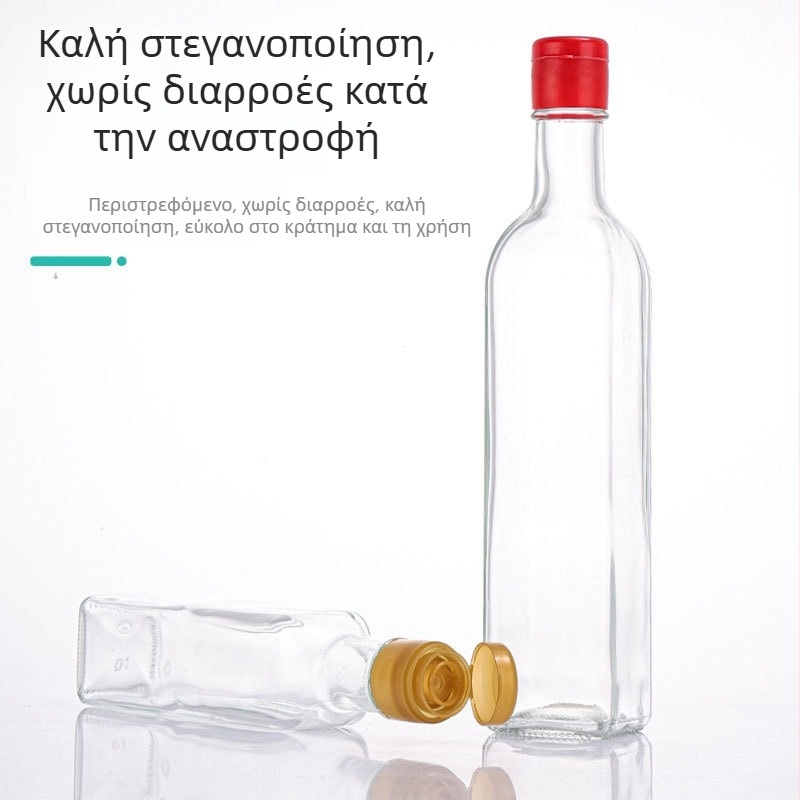 Εξατομικευμένη διαφανής γυάλινη φιάλη ελαιολάδου, τετράγωνο μπουκάλι κουζίνας για ελαιόλαδο, λάδι σησαμιού και λάδι καρυδιού