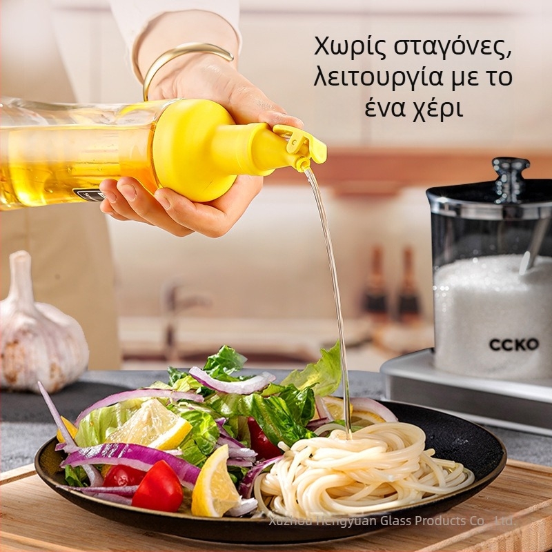 Μπουκάλι λαδιού με κάπα πίεσης, κυκλικό γυάλινο μπουκάλι για κουζίνα, μεγάλη χωρητικότητα, αδιάβροχο, χωρίς διαρροές, διαφανές μπουκάλι μπαχαρικών με παχύ γυάλι