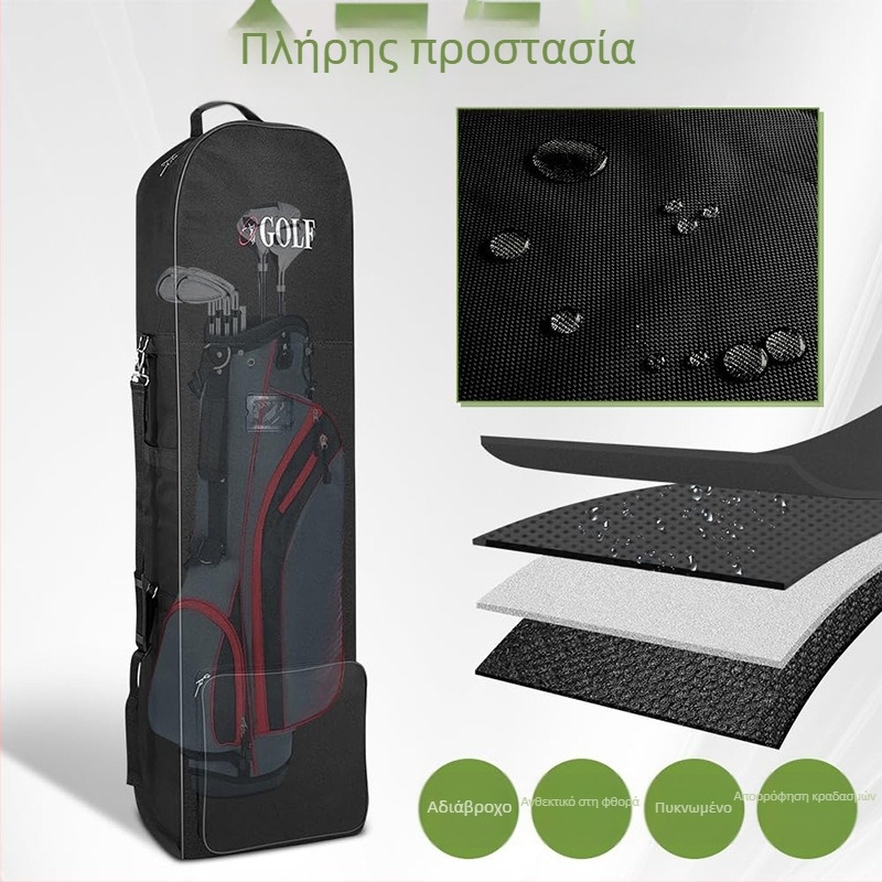 Τσάντα γκολφ για ταξίδι με ρόδες, μονόστρωτη, αναδιπλούμενη νάιλον τσάντα μεταφοράς κλαμπ