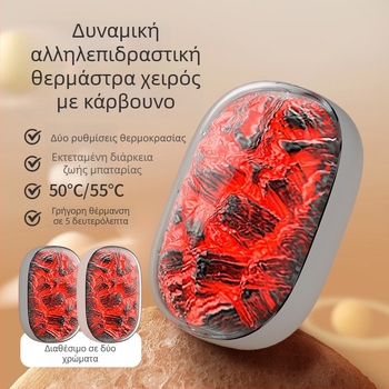 Επαναφορτιζόμενος θερμαντήρας χεριών, 2 σε 1, με δυναμικό φως περιβάλλοντος που μιμείται φλόγα από κάρβουνο