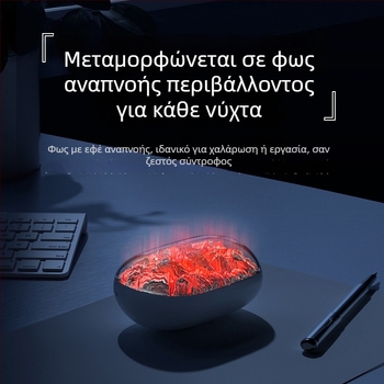 Επαναφορτιζόμενος θερμαντήρας χεριών, 2 σε 1, με δυναμικό φως περιβάλλοντος που μιμείται φλόγα από κάρβουνο