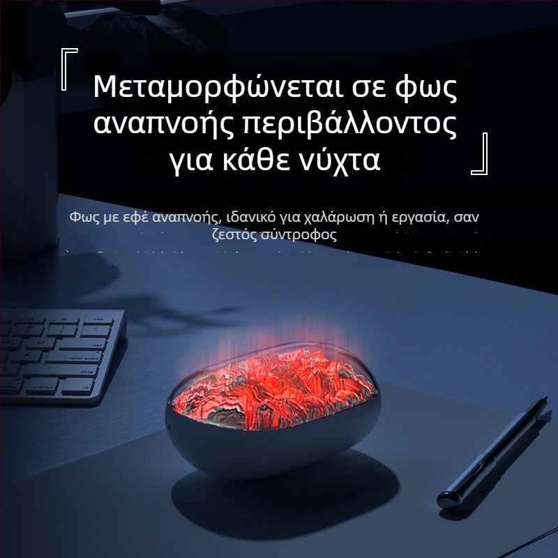 Επαναφορτιζόμενος θερμαντήρας χεριών, 2 σε 1, με δυναμικό φως περιβάλλοντος που μιμείται φλόγα από κάρβουνο