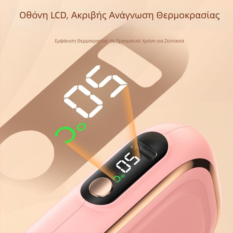 Θερμαντήρας χεριών με ψηφιακή οθόνη, φορητός με σχέδιο γάτας, επαναφορτιζόμενος