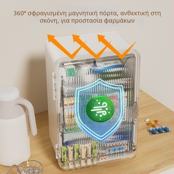 Αναδιπλούμενο κουτί αποθήκευσης φαρμάκων με πολλαπλά διαμερίσματα, διαφανές, μεγάλης χωρητικότητας για οικιακή χρήση