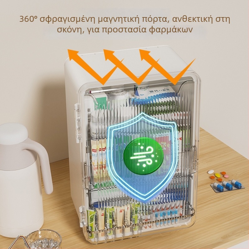 Αναδιπλούμενο κουτί αποθήκευσης φαρμάκων με πολλαπλά διαμερίσματα, διαφανές, μεγάλης χωρητικότητας για οικιακή χρήση