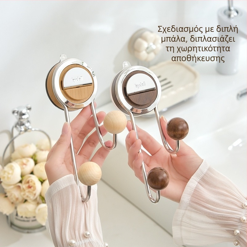 Γάντζος με βεντούζα για τοίχο, πολυλειτουργικός, χωρίς διάτρηση, ABS, διπλός γάντζος σε σκανδιναβικό στυλ, χωρητικότητα 10 kg