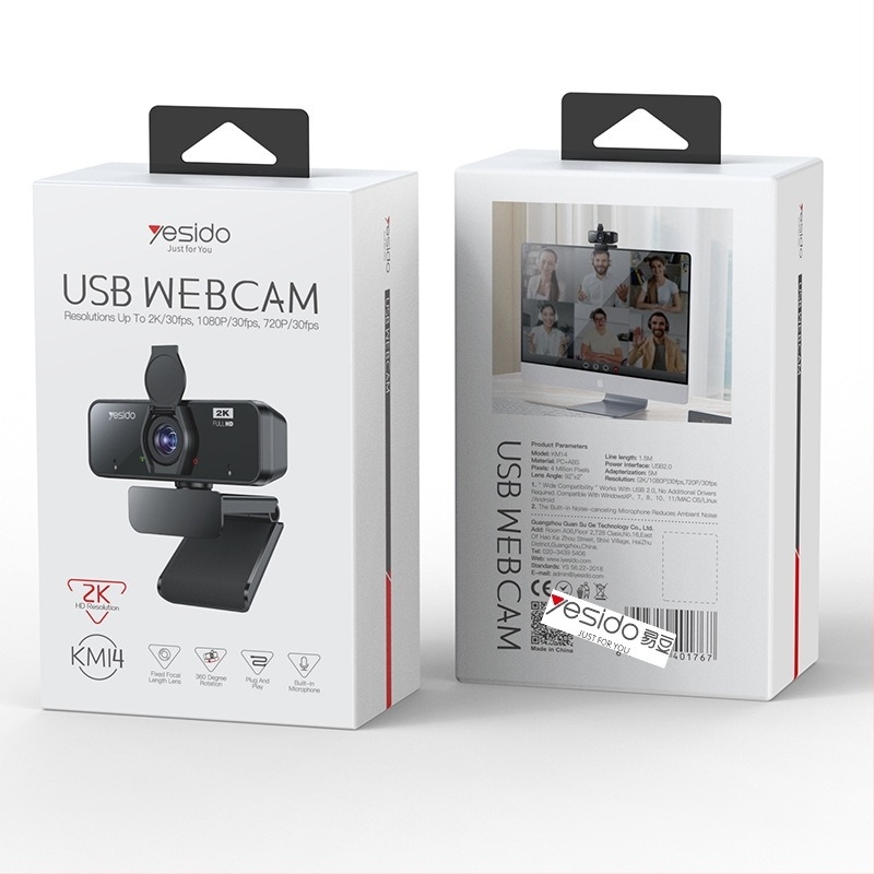 Yesido Κάμερα 2K ζωντανής μετάδοσης με USB Plug‑and‑Play, αυτόματη εστίαση και ρυθμιζόμενη γωνία για PC