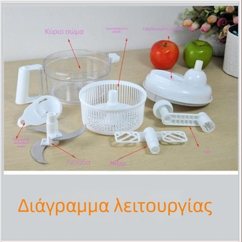 Πολυλειτουργικός κόφτης λαχανικών με χειροκίνητο μοχλό και λειτουργία αφυδάτωσης