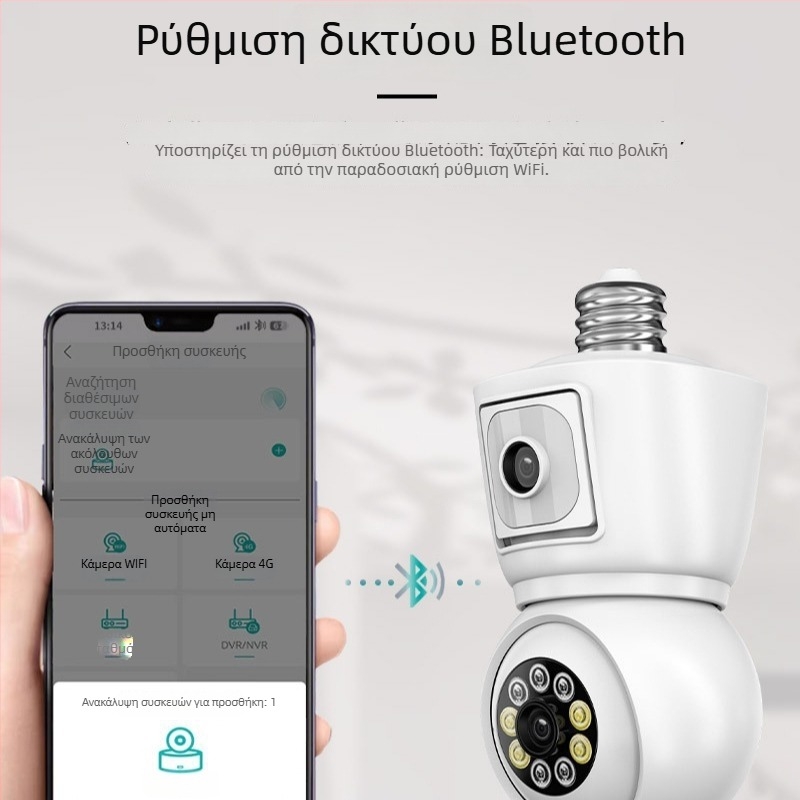 Κάμερα λαμπτήρα με διπλό φακό, ICSEE, 3 MP, σφαίρα σύνδεσης
