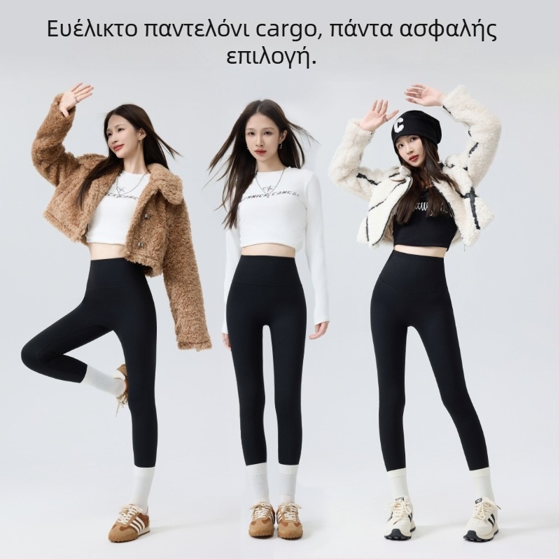 Γυναικείες παντελόνες από νάιλον με επένδυση φλίς, παχιά ίνα μαλλί-σίλκ, υψηλή μέση, στυλ Barbie, παντελόνια Shark για έλεγχο στην κοιλιά