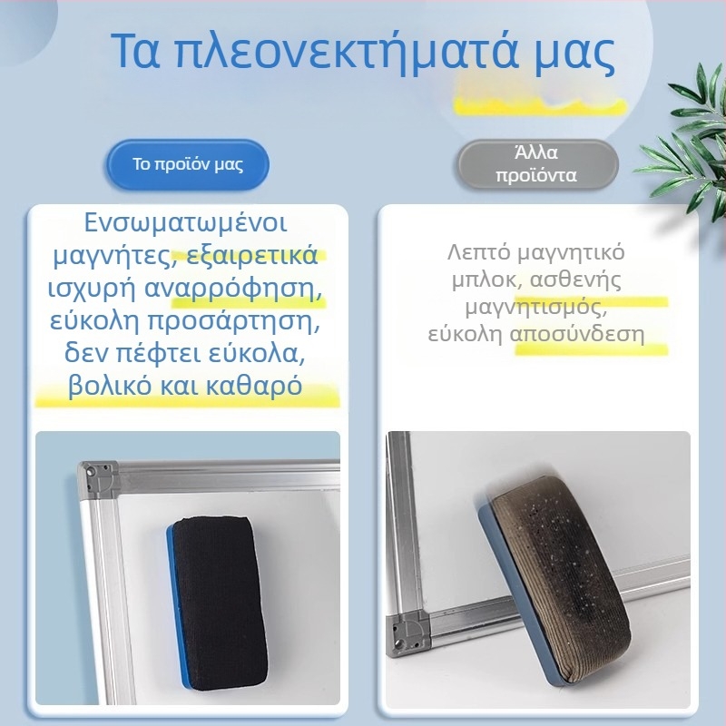Σετ τεσσάρων μαγνητικών σβηστήρων για μαυροπίνακα με σφουγγάρι, διπλής χρήσης καθαριστικό λευκής επιφάνειας