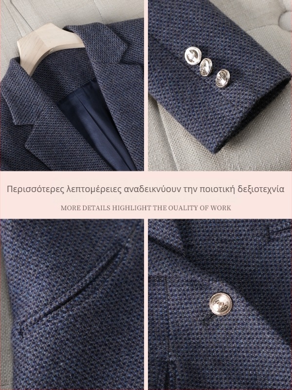 Γυναικείο μαλλινο σακάκι κοστουμιού για φθινοπωρινό-χειμερινό 2025, μικρό μέγεθος, υψηλής ποιότητας καθημερινό στυλ, γκρι χρώμα