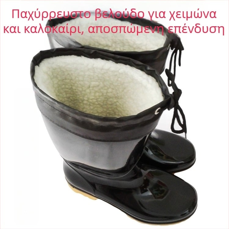 Ανδρικά γαλότσες βροχής με μεσαίο ύψος, επένδυση από βαμβάκι, αντιολισθητικά και ανθεκτικά, αποσπώμενη ζεστή επένδυση, καουτσούκ γαλότσες