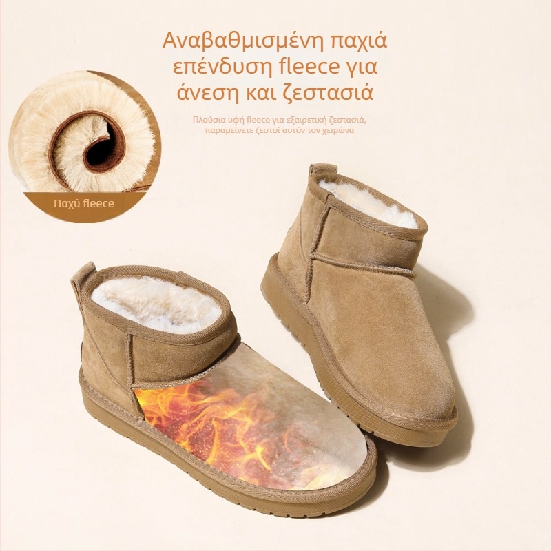 Ανδρικά χειμερινά μποτάκια χιονιού με επάνω μέρος από δύο στρώσεις δέρματος, γούνινη επένδυση, ζεστά και αντιολισθητικά