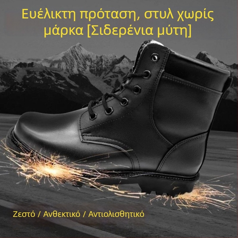 Ανδρικά μποτάκια χιονιού από πλήρη δέρμα βοδιού, με παχιά γούνινη επένδυση, αδιάβροχα υψηλά δερμάτινα μποτάκια για τον χειμώνα