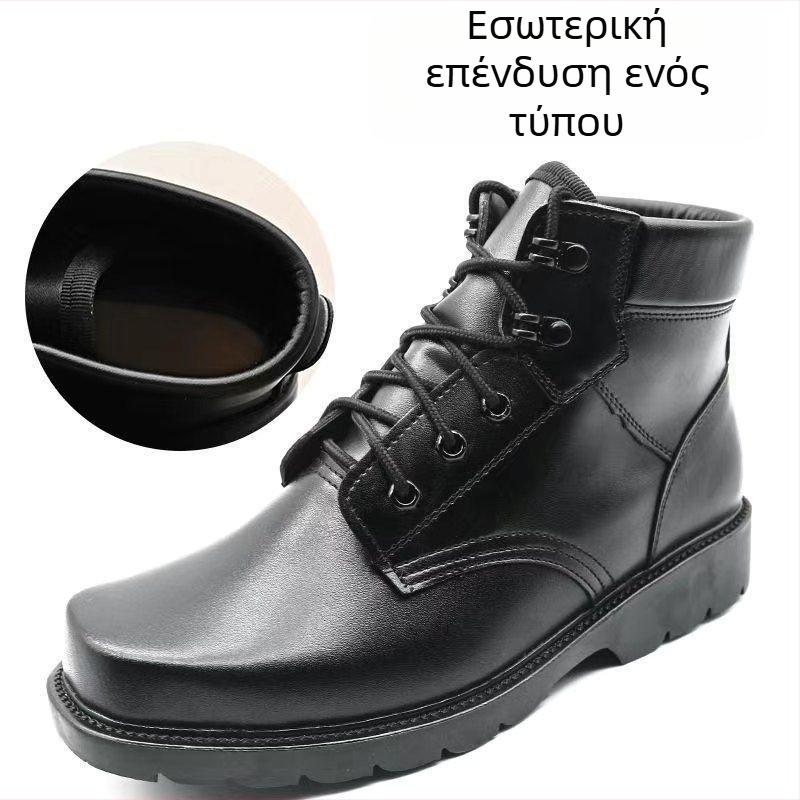 Ανδρικά μποτάκια χιονιού από πλήρη δέρμα βοδιού, με παχιά γούνινη επένδυση, αδιάβροχα υψηλά δερμάτινα μποτάκια για τον χειμώνα
