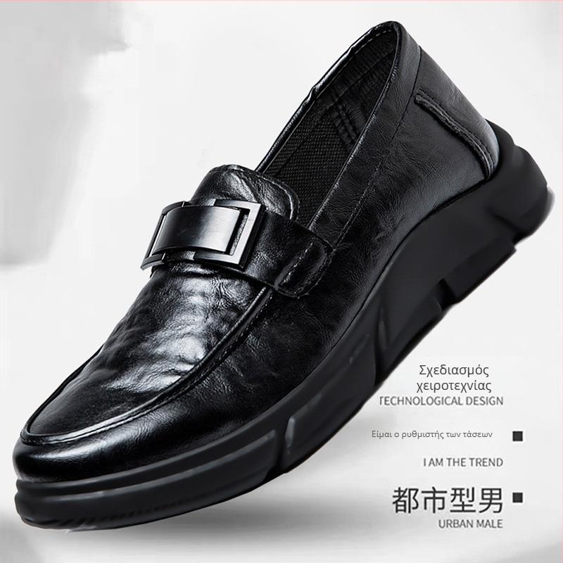 Ανδρικά casual δερμάτινα loafers με υφή χειροποίητης κόκκωσης, νέο μοντέλο 2025, βρετανικό στυλ, ελαφριά μαλακή σόλα