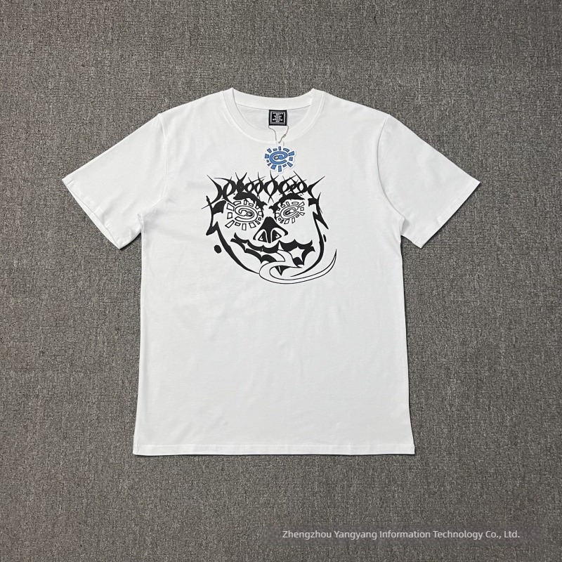 ADWYSD Ανδρική χαλαρή κοντομάνικη T-shirt με στρογγυλή λαιμόκοψη - δρόμος hip-hop στυλ, εκτύπωση λογότυπου, 91-95% βαμβάκι, 180-250 g, Άνοιξη 2024