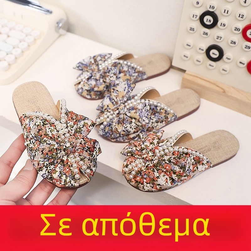 Παιδικά σανδάλια με φιόγκο, μποέμ στυλ, καλοκαίρι, κλειστό δάχτυλο, καουτσούκ σόλα
