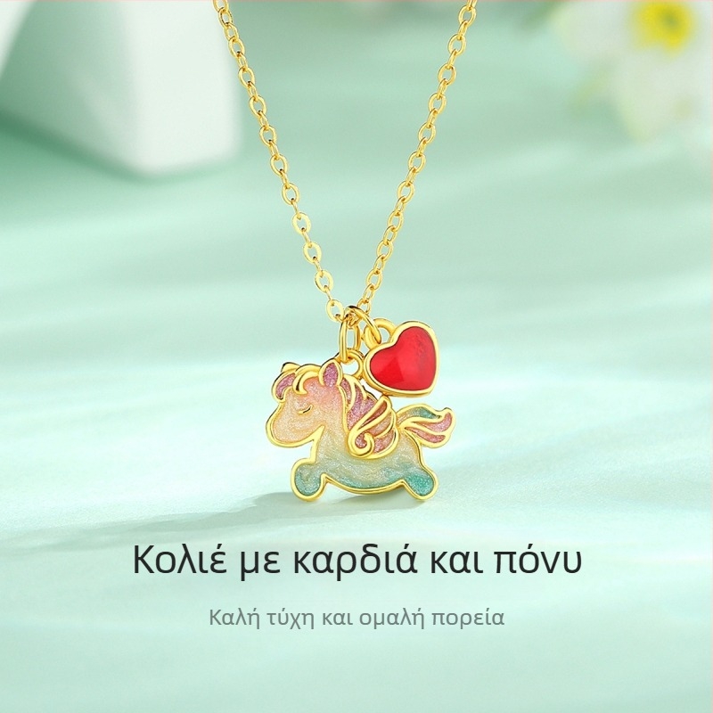 Κολιέ από ασήμι S925 με καρδιά και πόνι, μοναδικός σχεδιασμός, κομψό πολυτελές κόσμημα για γυναίκες, δώρο γενεθλίων