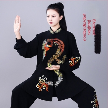 Γυναικείο ένδυμα Tai Chi, κεντημένο, μεσαίου μήκους για άνοιξη, καλοκαίρι και φθινόπωρο, κατάλληλο για παράσταση και προπόνηση