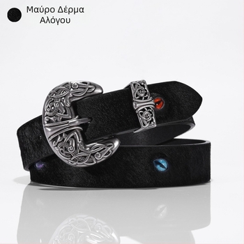 Ζώνη από γνήσιο δέρμα με τρίχες αλόγου και αγκράφα Cat-Eye, μοντέρνο πανκ στυλ