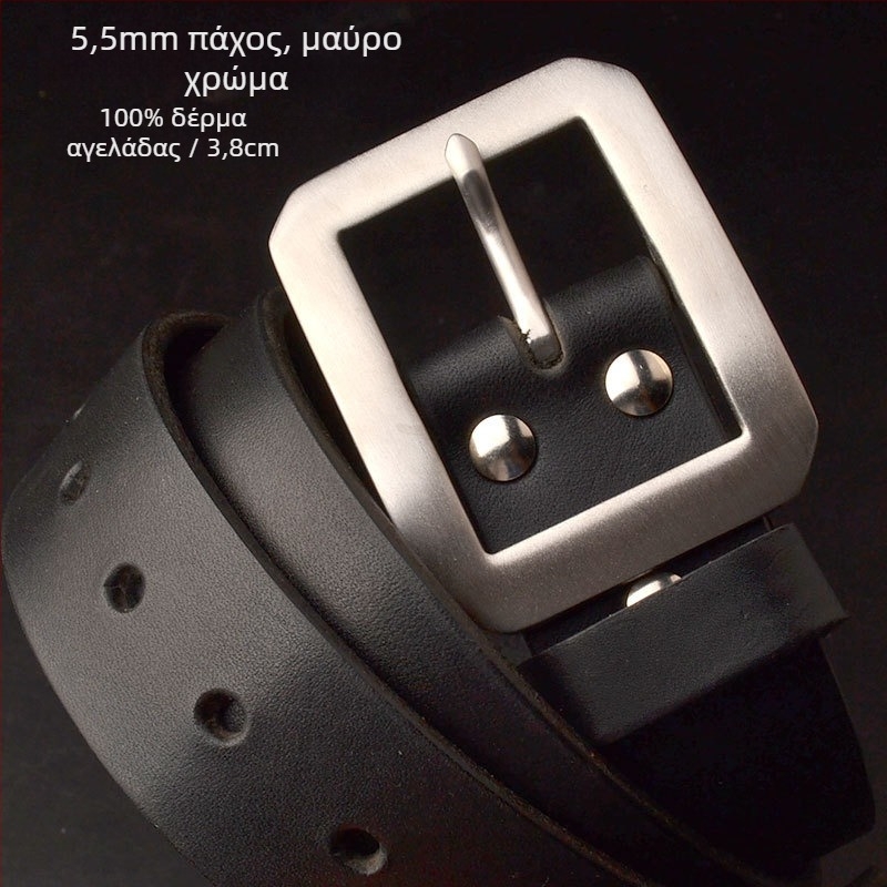 Ανδρική ζώνη από κορυφαίο δέρμα (top-grain saddle leather), αγκράφα από ανοξείδωτο ατσάλι με ακίδα, πλάτος 3,8 cm, για τζιν, σε μεγέθη plus