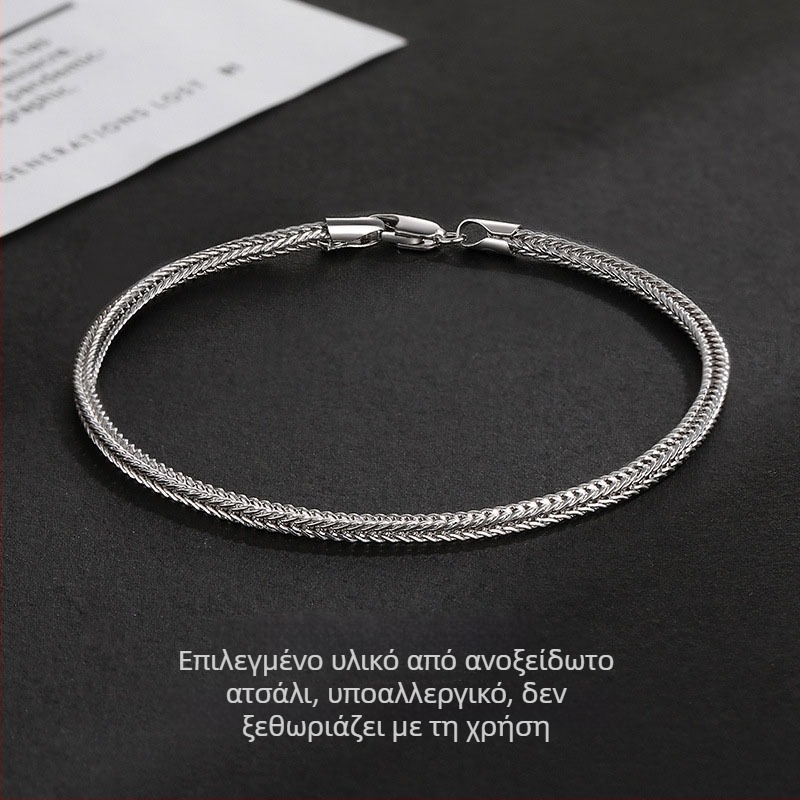 3mm τετράγωνο βραχιόλι από ανοξείδωτο ατσάλι – unisex μινιμαλιστικό σχέδιο με πλέξη φιδιού