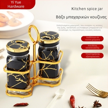 Σετ προσαρμοσμένων γυάλινων μπουκαλιών μπαχαρικών με τετράγωνες φιάλες και ράφι αποθήκευσης μπαχαρικών