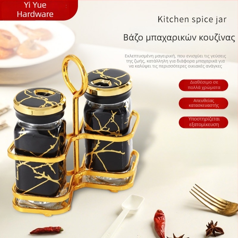 Σετ προσαρμοσμένων γυάλινων μπουκαλιών μπαχαρικών με τετράγωνες φιάλες και ράφι αποθήκευσης μπαχαρικών